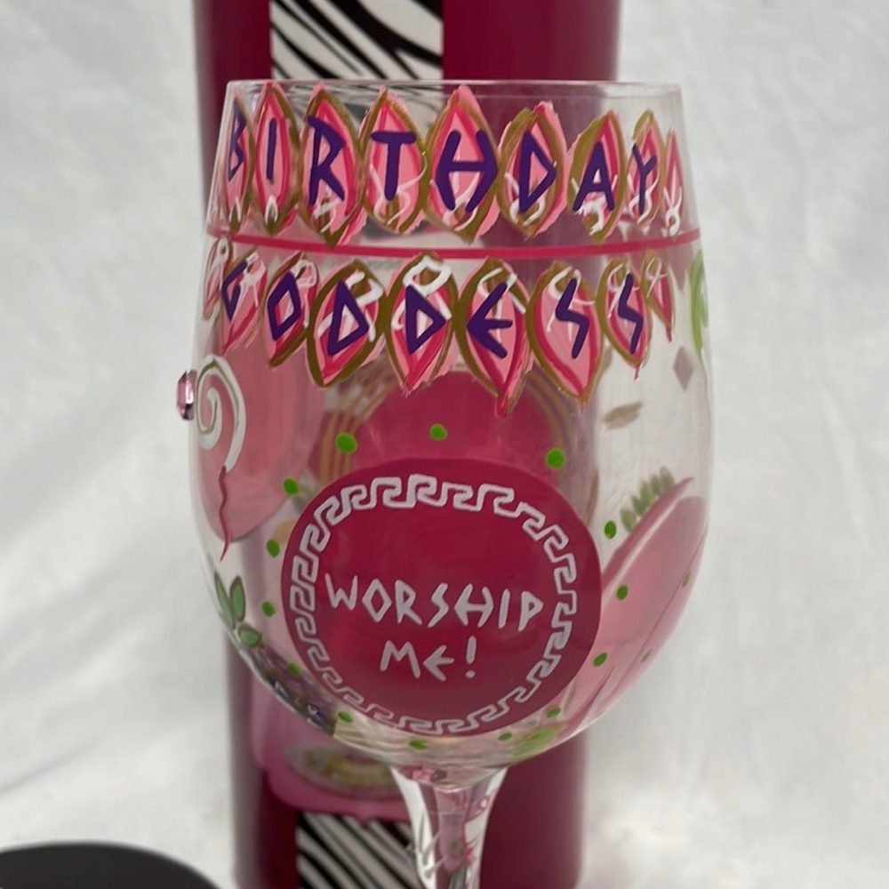 Lolita NIB!! Birthday Goddess Hand-painted Artisan Wine Glass - Picture 3 of 11